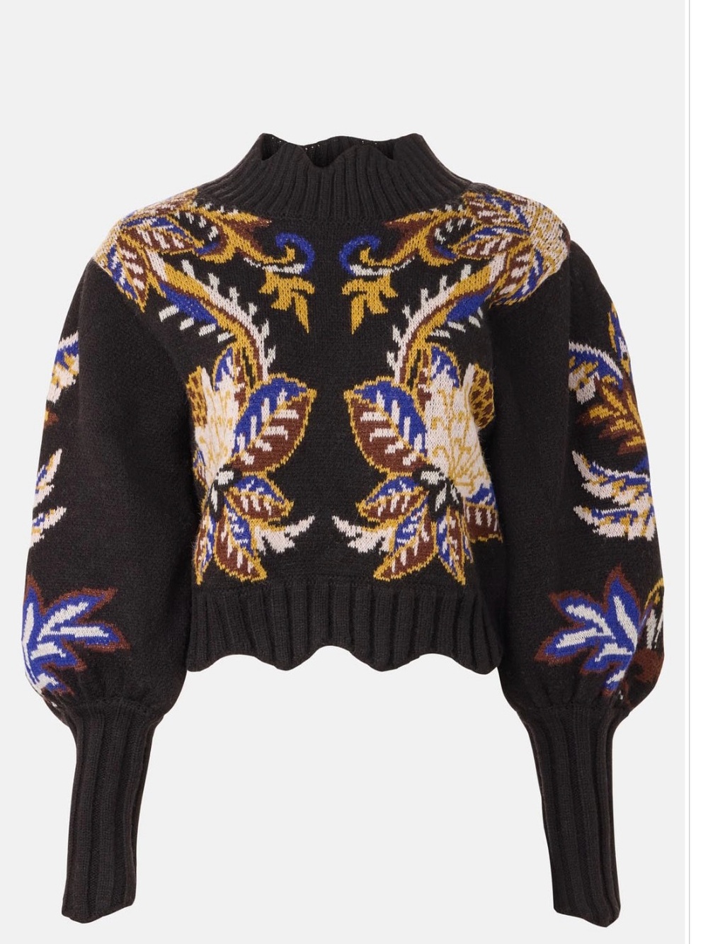FARM Rio Arabesque Paradise Knit Sweater Black Floral Jacquard Mock Neck XL NWT - Picture 1 of 11